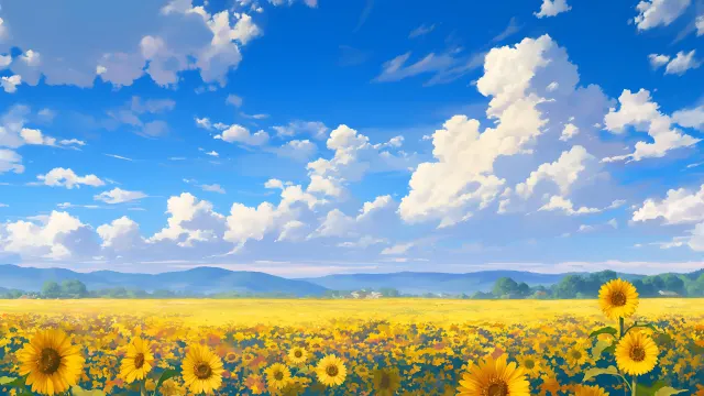 Sunflower Field Blue Sky Bright Summer Vibe wallpaper on Pixipics