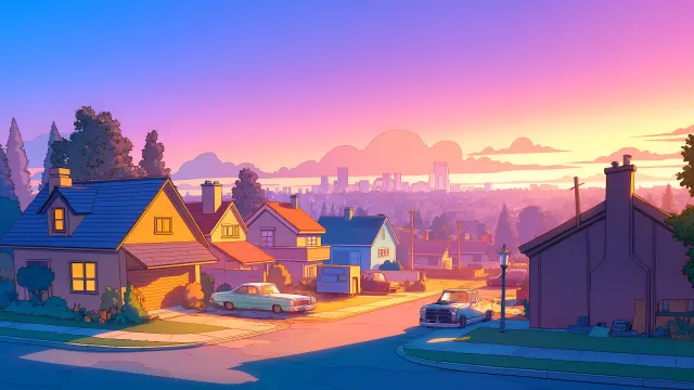 Sunset Summer Neighborhood Laptop wallpaper on Pixipics
