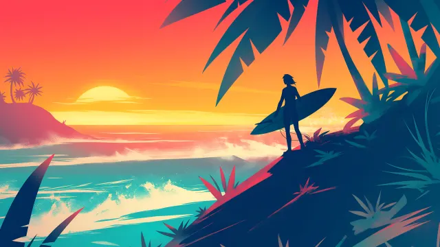 Surfer Ocean Sunset Glow Silhouette Scene wallpaper on Pixipics