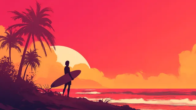 Surfer Sunset Silhouette Tropical Orange Sky wallpaper on Pixipics