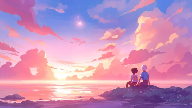 Watching Awesome Sunset With Friends Laptop wallpaper on Pixipics