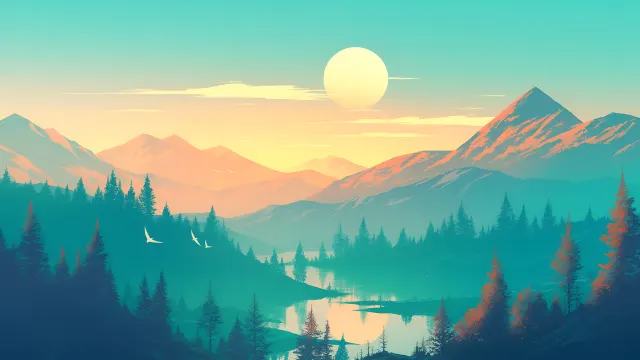 Aesthetic Mountain Sunrise wallpaper on Pixipics