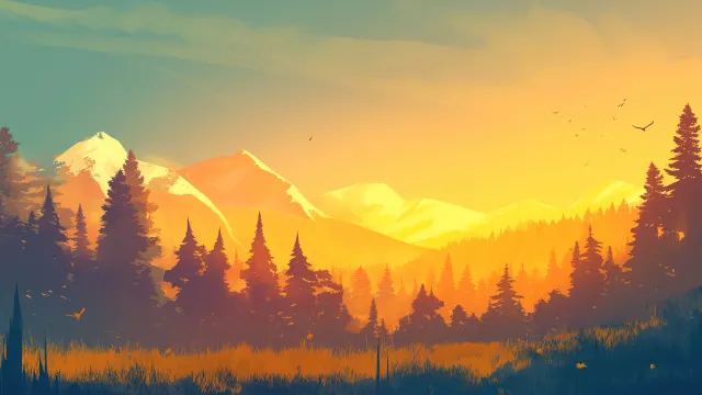 Breathtaking Mountain Sunrise Forest wallpaper on Pixipics