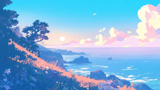 Serene Coastal Sunrise wallpaper on Pixipics