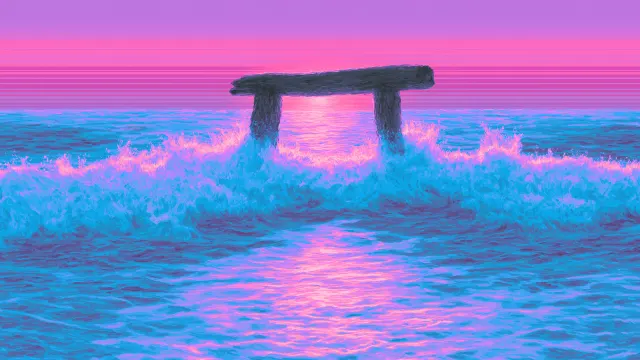 Japanese Shrine Sea Sunset Pink Blue wallpaper on Pixipics