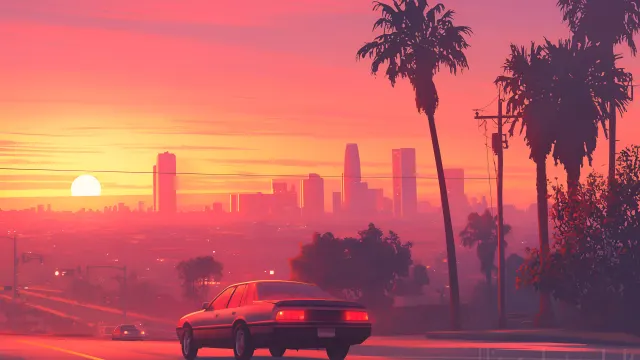 Los Angeles Sunset Palm Trees wallpaper on Pixipics