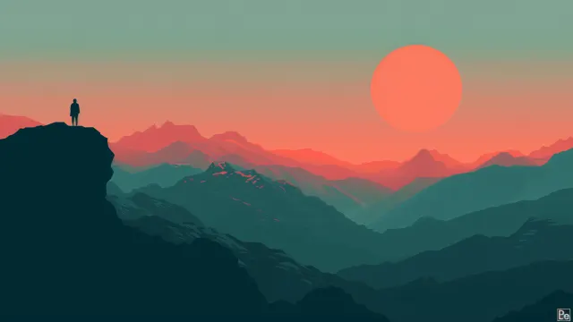 Person Overlooking Mountain Sunset wallpaper on Pixipics