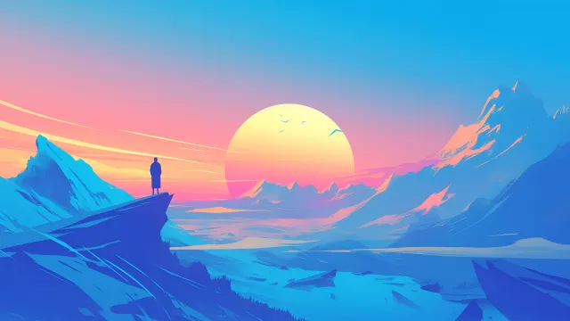 Sunset Retrowave Mountains Vista wallpaper on Pixipics