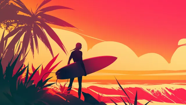 Surfer Sunset Beach wallpaper on Pixipics