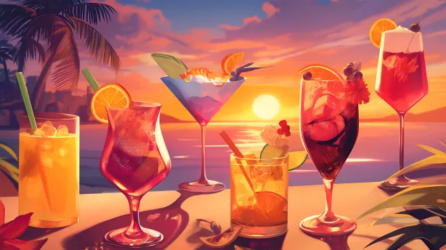Tropical Cocktails Sunset Beach wallpaper on Pixipics