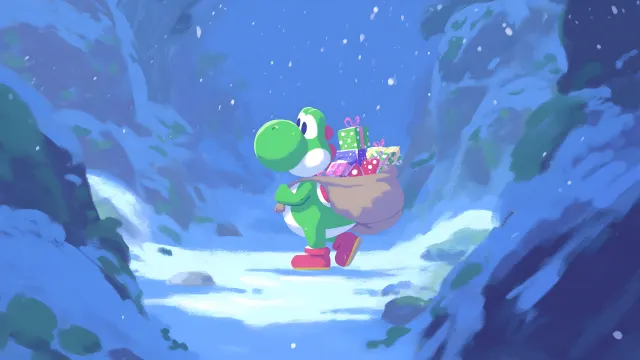 Super Mario Yoshi Carrying Christmas Gifts wallpaper on Pixipics