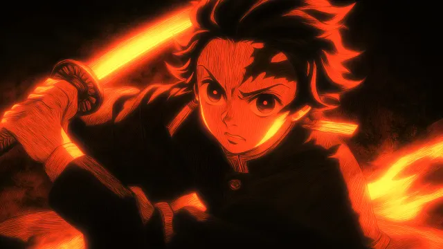 Demon Slayer Tanjiro Flaming Sword Dark Art wallpaper on Pixipics