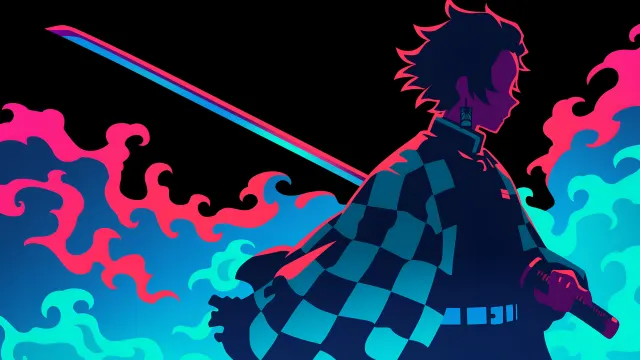 Demon Slayer Tanjiro Neon Water Breathing wallpaper on Pixipics