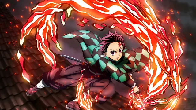 Tanjiro Kamado Fire Breathing Hinokami Kagura wallpaper on Pixipics