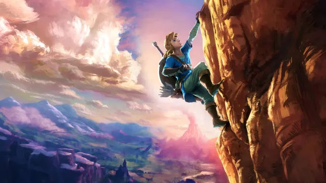 Zelda Link Climbing Mountain Sunset wallpaper on Pixipics