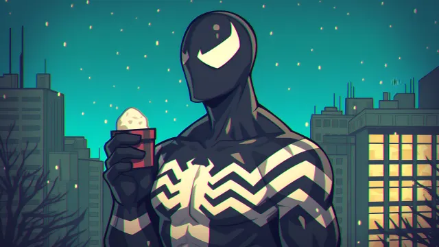 Black Suit Spidey Night City Snack wallpaper on Pixipics