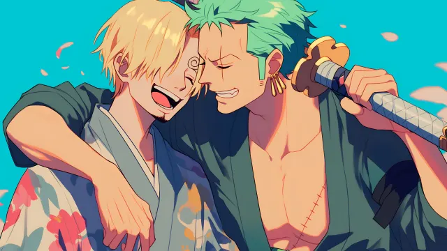 One Piece Zoro Sanji Friendly Embrace wallpaper on Pixipics