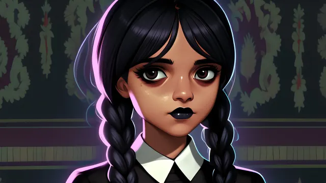Wednesday Addams Pigtails Portrait Gothic wallpaper on Pixipics