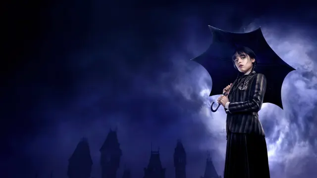 Wednesday Jenna Ortega Umbrella Night Sky wallpaper on Pixipics