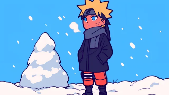 Naruto Uzumaki Chibi Winter Scarf Snow wallpaper on Pixipics