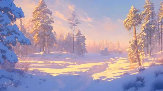 Serene Snowy Forest Morning Light wallpaper on Pixipics