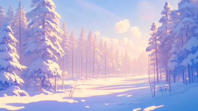 Snowy Pine Forest In The Morning Sun wallpaper on Pixipics
