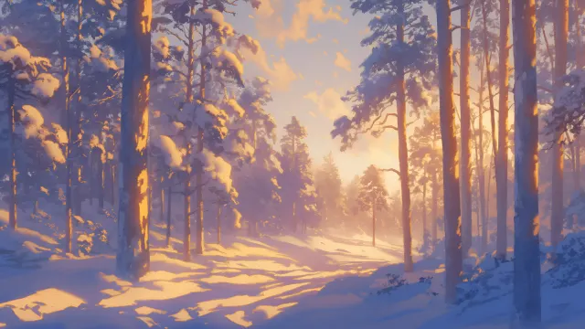 Sunlit Winter Woods Peaceful View wallpaper on Pixipics