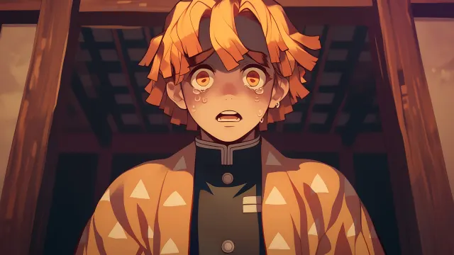 Demon Slayer Zenitsu Scared Expression wallpaper on Pixipics