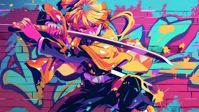 Demon Slayer Zenitsu Thunder Breathing Graffiti wallpaper on Pixipics