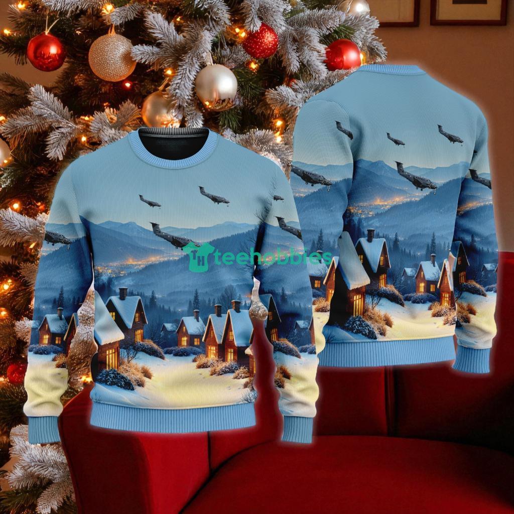 Beechcraft C 12 Huron American Airlines In The Snowy Christmas Sky Ugly Sweater Best Gift image Beechcraft C-12 Huron American Airlines Ugly Sweater
