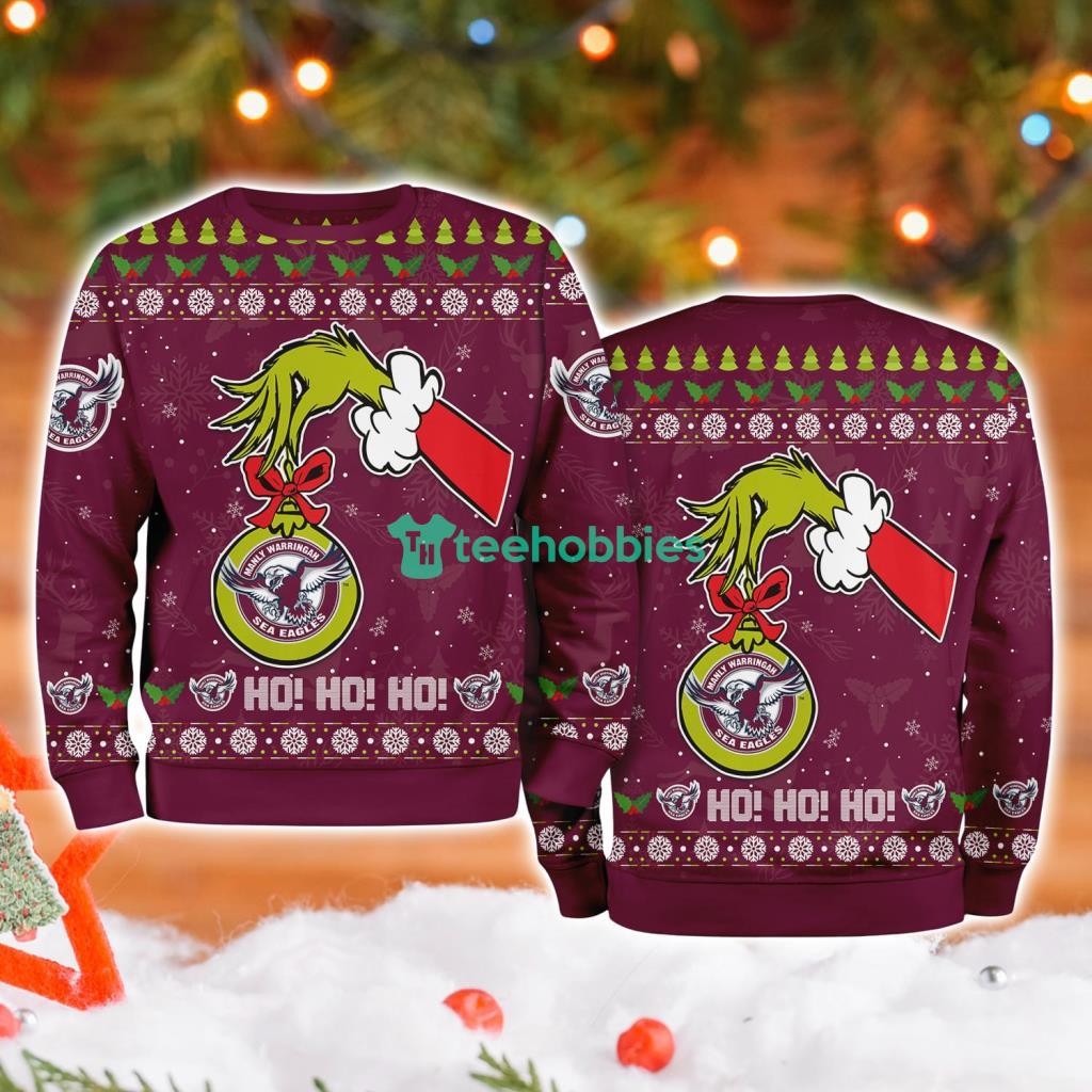 Manly Warringah Sea Eagles Nrl Grinch Hand Ugly Christmas Sweater 3D image Manly Warringah Sea Eagles NRL Grinch Hand Ugly Christmas Sweater 3D
