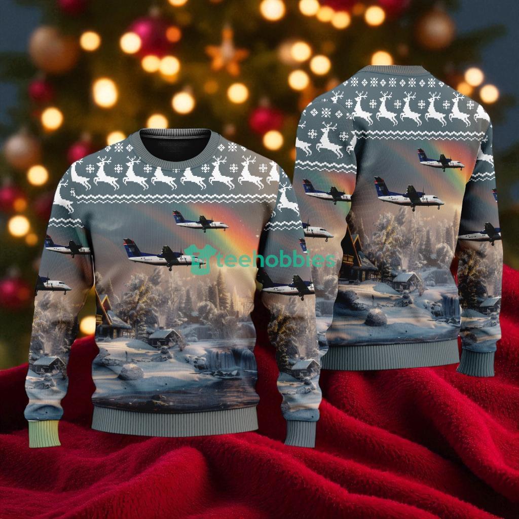 Us Airways Express (Piedmont Airlines) De Havilland Canada American Airlines Christmas House Under The Rainbow Ugly Sweater For You image Us Airways Express Christmas Sweater
