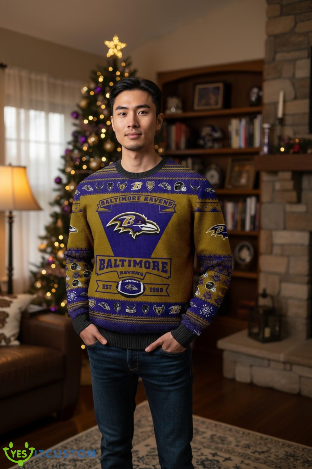 Baltimore Ravens Football Team Logo Custom Name Sport Team Gift Ugly Christmas Sweater 4 Baltimore Ravens Football Team Logo Custom Name Sport Team Gift Ugly Christmas Sweater