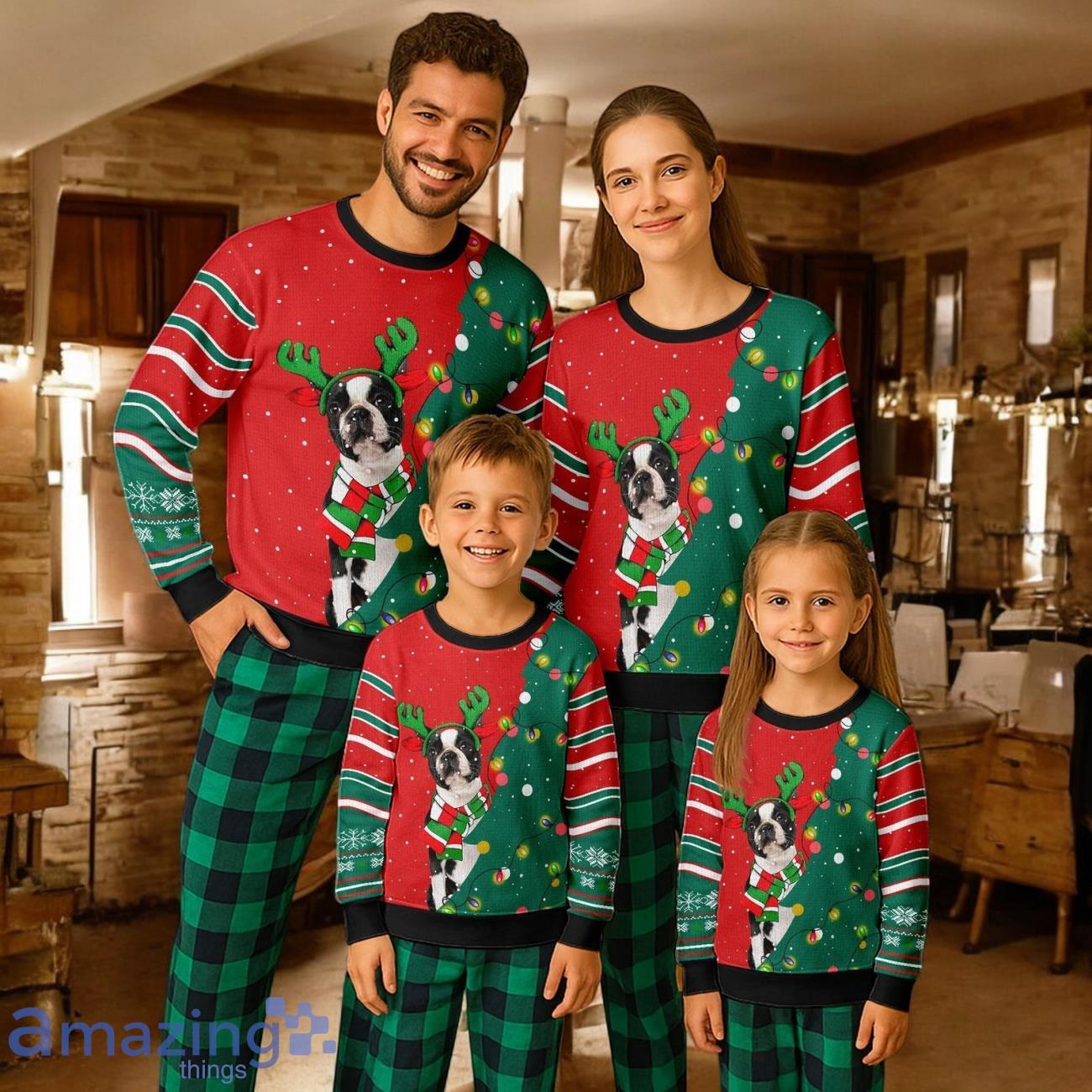 Boston Terrier Christmas Gift ForFamily Pajamas Set For Adults Boston Terrier Xmas image Boston Terrier Christmas Pajamas