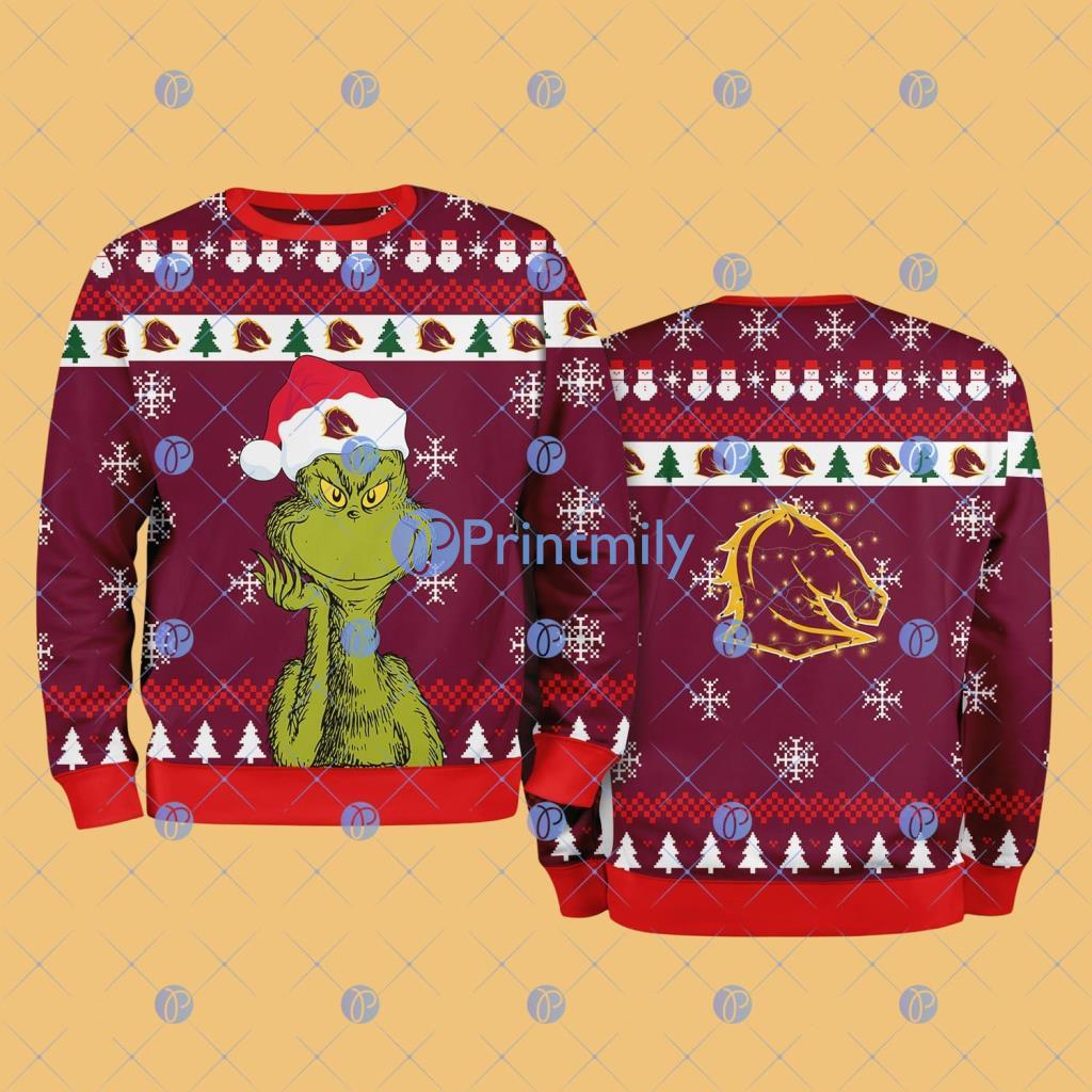 Brisbane Broncos NRL The Grinch Funny Merry Christmas Uglly Sweater 3D Gift For Fans 3 Brisbane Broncos NRL The Grinch Funny Merry Christmas Ugly Sweater 3D Gift For Fans