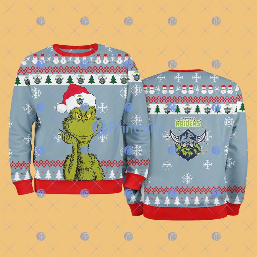 Canberra Raiders NRL The Grinch Funny Merry Christmas Uglly Sweater 3D Gift For Fans 3 Canberra Raiders NRL The Grinch Funny Merry Christmas Ugly Sweater 3D