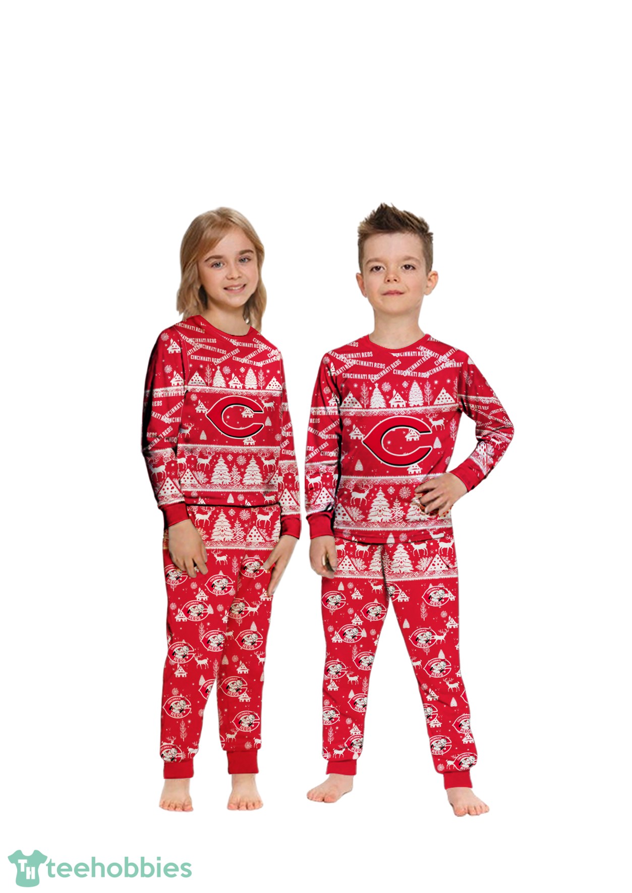 Cincinnati Reds MLB Christmas Pattern Family Matching Pajamas Sets Best Gift For Christmas image Cincinnati Reds MLB Christmas Pajamas Family Matching Set