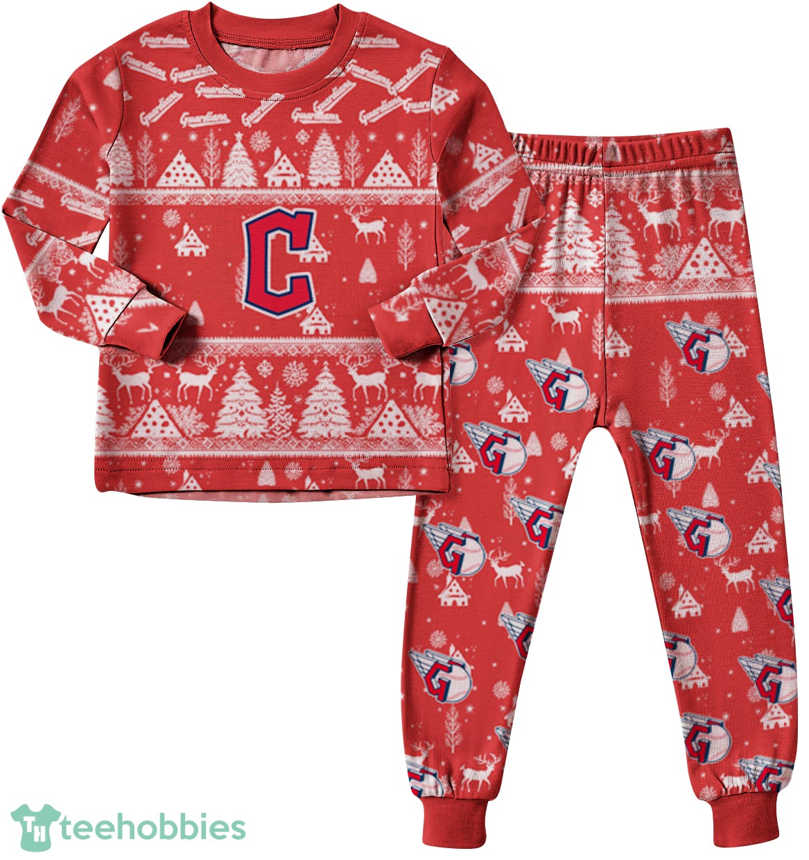 Cleveland Guardians MLB Christmas Pattern Family Matching Pajamas Sets Best Gift For Christmas image Cleveland Guardians MLB Christmas Pattern Family Matching Pajamas Sets