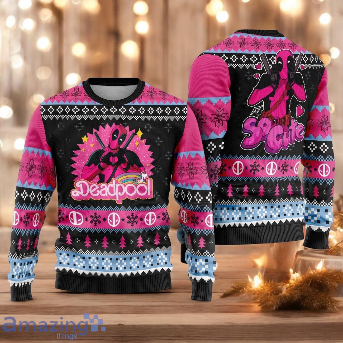 Deadpool Superhero Ugly Christmas Sweater Deadpool Movie Xmas Ugly Christmas Sweater Christmas Gift For Men And Women image Deadpool Superhero Ugly Christmas Sweater