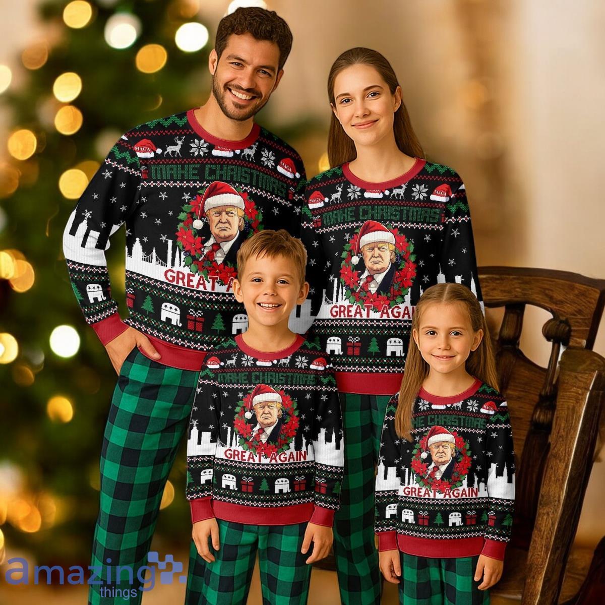 Donald Trump Christmas Holiday Pajamas Set For Familys image Donald Trump Christmas Holiday Pajamas Set For Familys