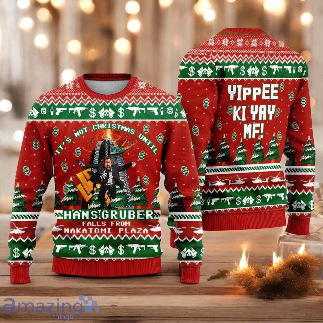 Hans Gruber Ugly Christmas Sweater Nakatomi Plaza Ugly Christmas Sweater Christmas Gift For Men And Women image Hans Gruber Ugly Christmas Sweater Nakatomi Plaza Ugly Christmas Sweater Christmas Gift For Men And Women