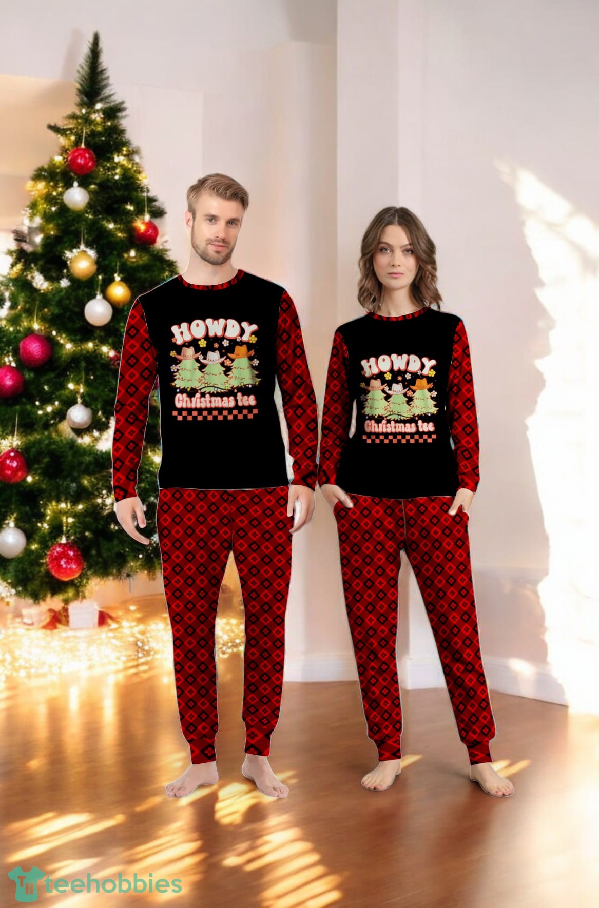 Howdy Christmas Tree Christmas Cowboy Family Matching Pajama Set image Howdy Christmas Tree Christmas Cowboy Family Matching Pajama Set
