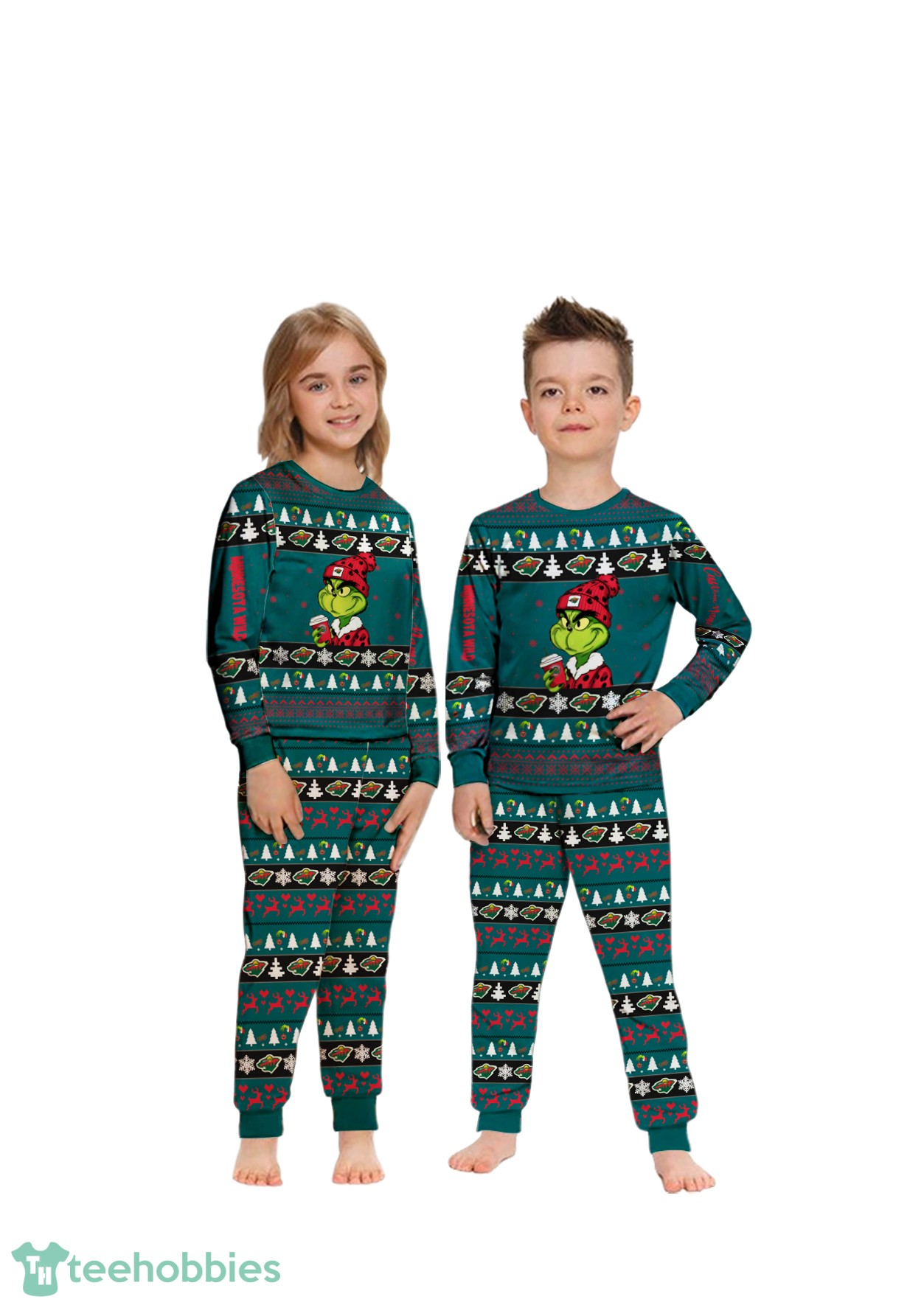 NHL Grinch Minnesota Wild Custom Name Christmas Knitting Pattern Matching Family Pajamas Set image NHL Grinch Minnesota Wild Custom Name Christmas Knitting Pattern Matching Family Pajamas Set