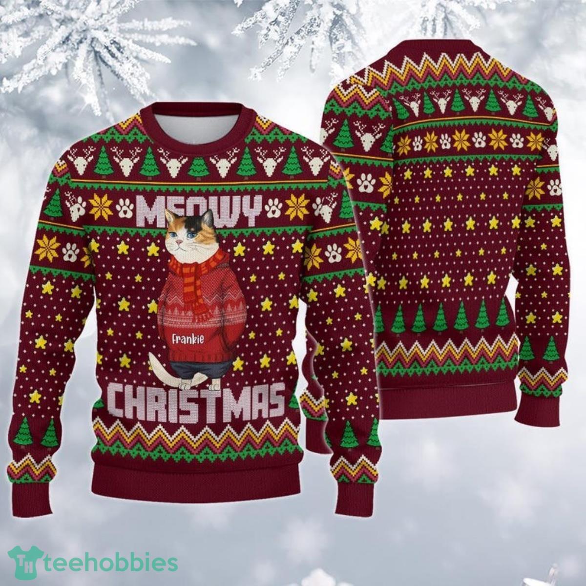 Personalized Name Funny Cat Ugly Sweatshirt Meowy Xmas Ugly Christmas Sweater For Men And Women image Personalized Name Funny Cat Ugly Sweatshirt Meowy Xmas Ugly Christmas Sweater For Men And Women