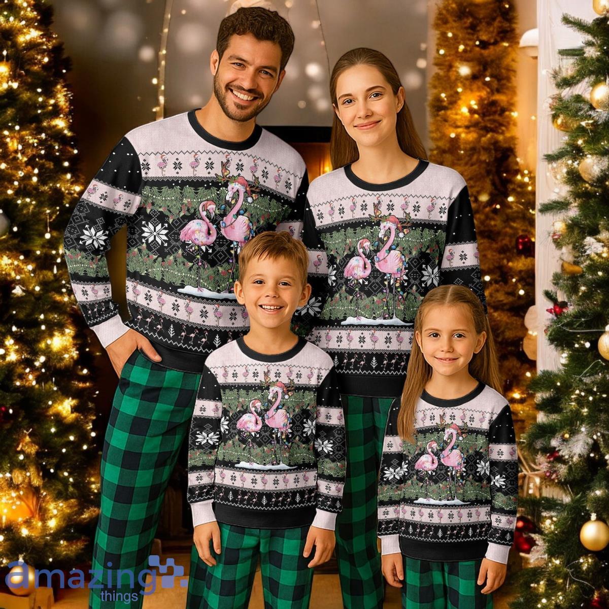 Pink Flamingo Christmas Holiday Pajamas Set For Family