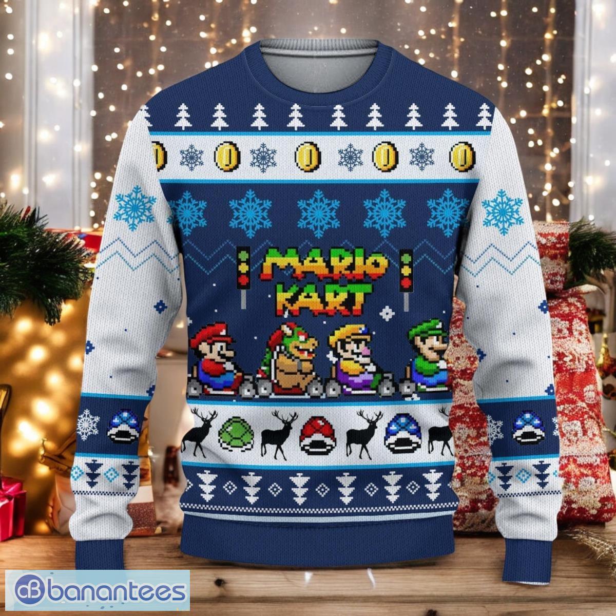 christmas mario kart ugly sweater super mario bros sweater funny christmas game sweater image Christmas Mario Kart Ugly Sweater