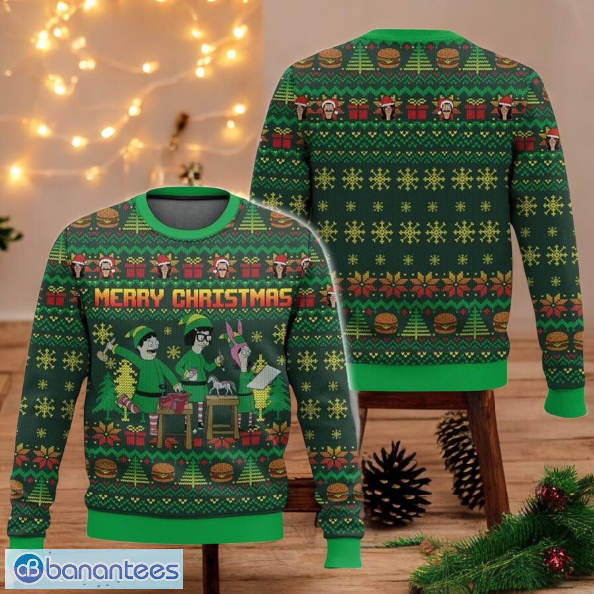 merry christmas bobs burgers ugly sweater funny tv series xmas sweater image Merry Christmas Bob's Burgers Ugly Sweater