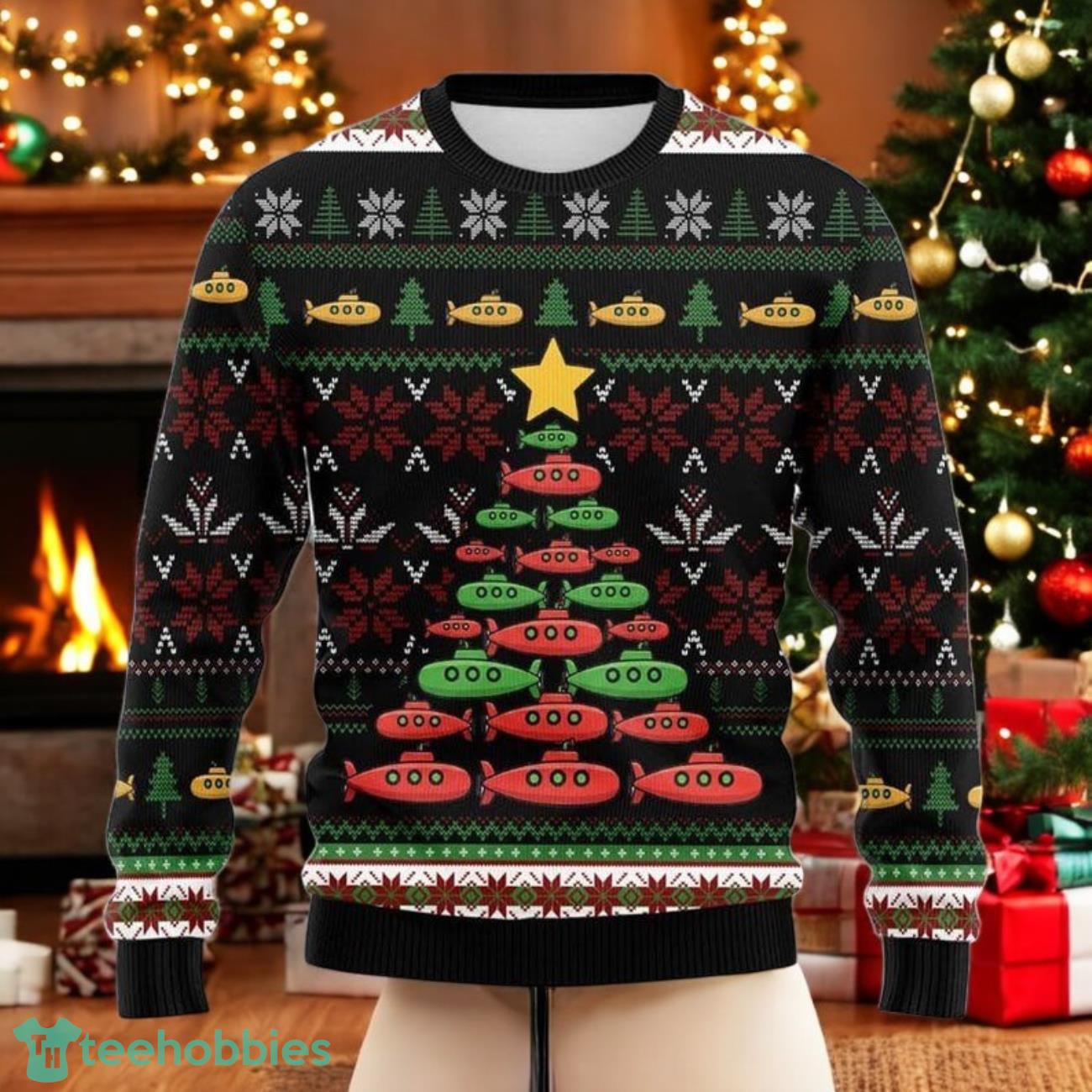 Ugly Submarine Christmas Sweater Funny Submarine Tree Holiday image Ugly Submarine Christmas Sweater Funny Submarine Tree Holiday