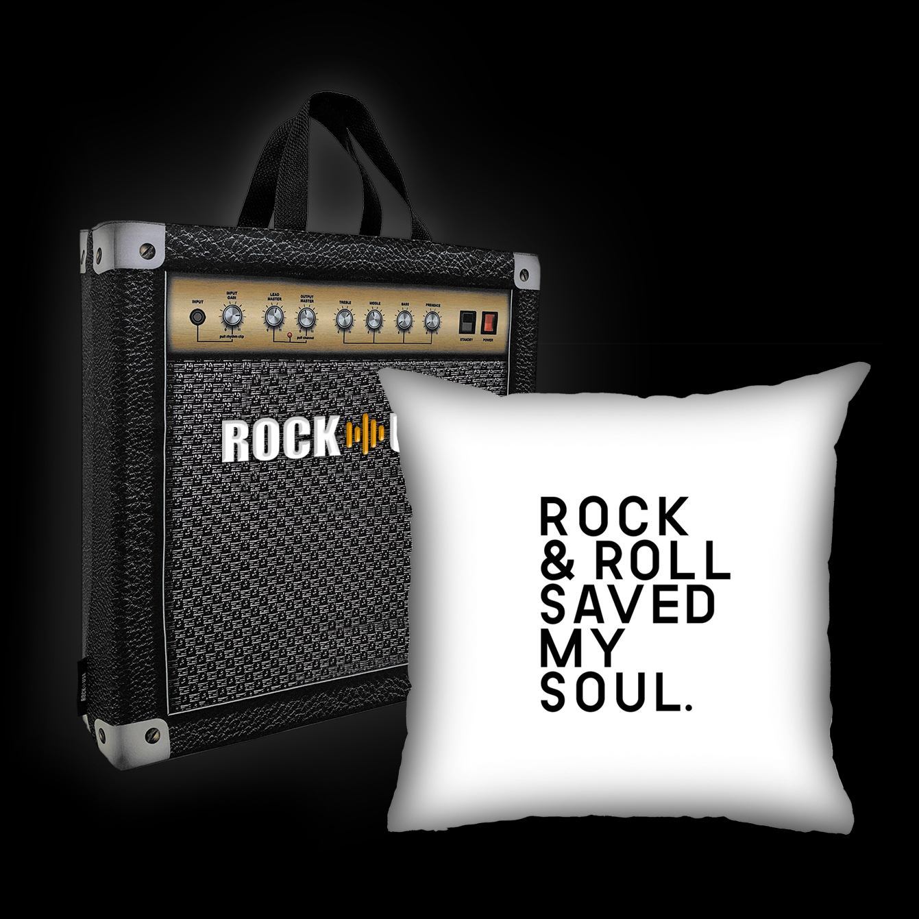 Almofada & Sacola Rock Use - Rock & Roll Saved My Soul - Branca