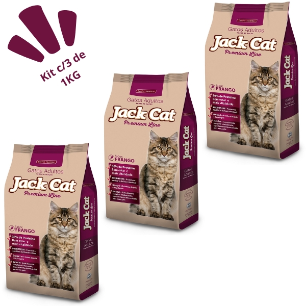 Jack Cat Premium Line Adultos Todas as Raças Kit c/3 Uni de 1KG
